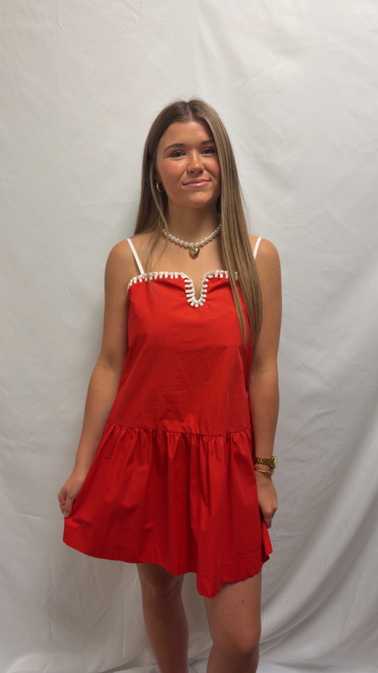 Red White Detail Mini Dress