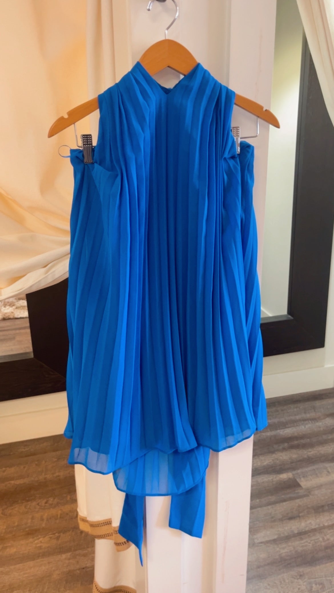 Blue Pleaded Neck Wrap Dress