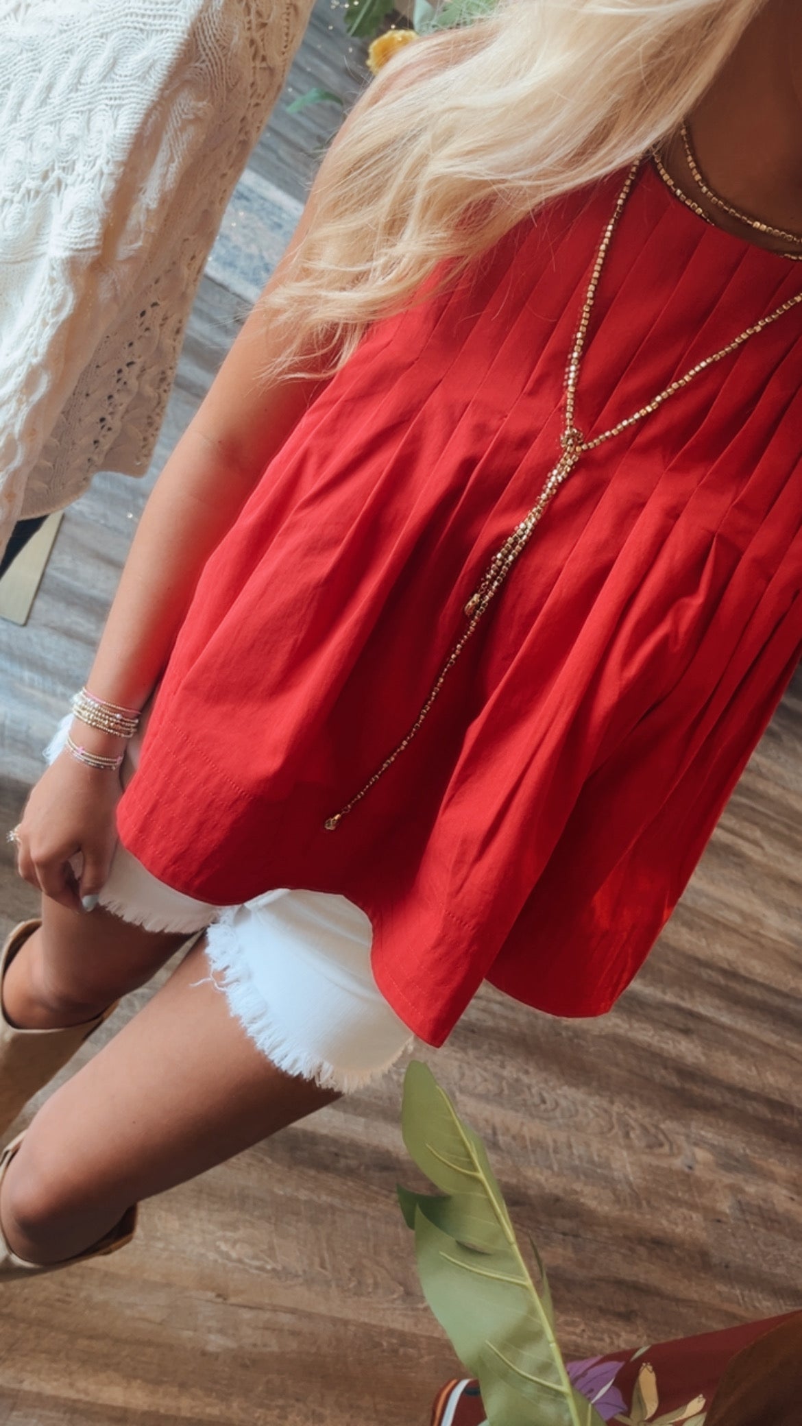 Red Pleated Top