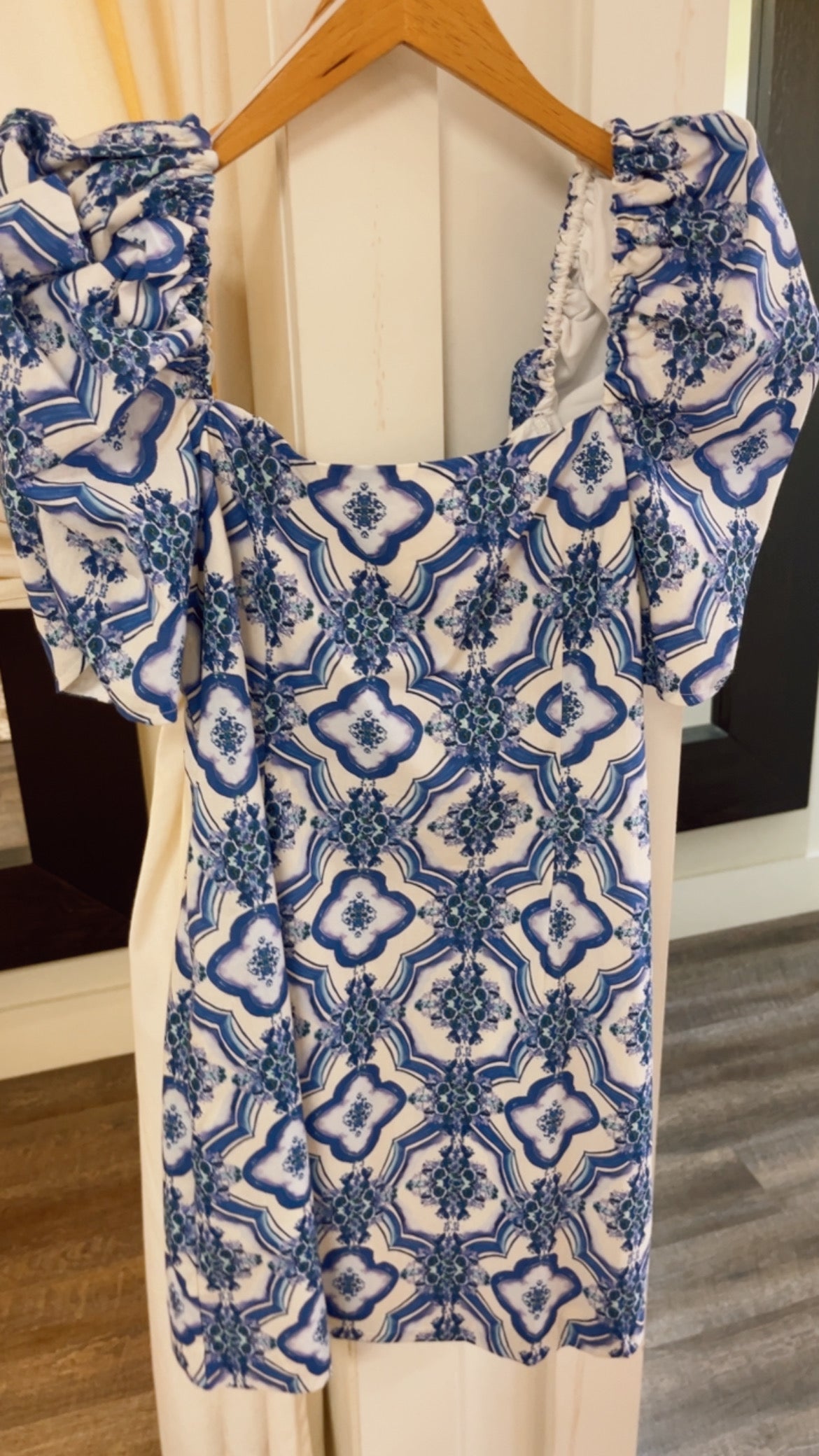 Blue Pattern Puff Dress