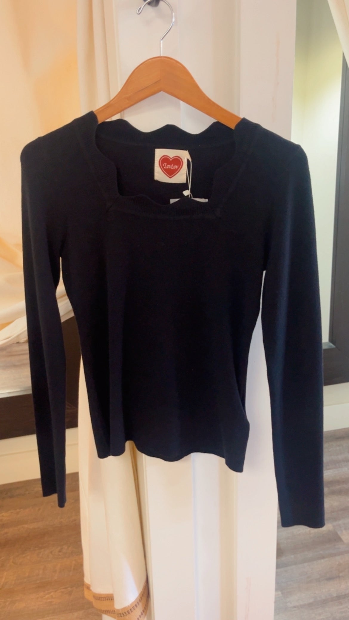 Scalloped Collar Black Top