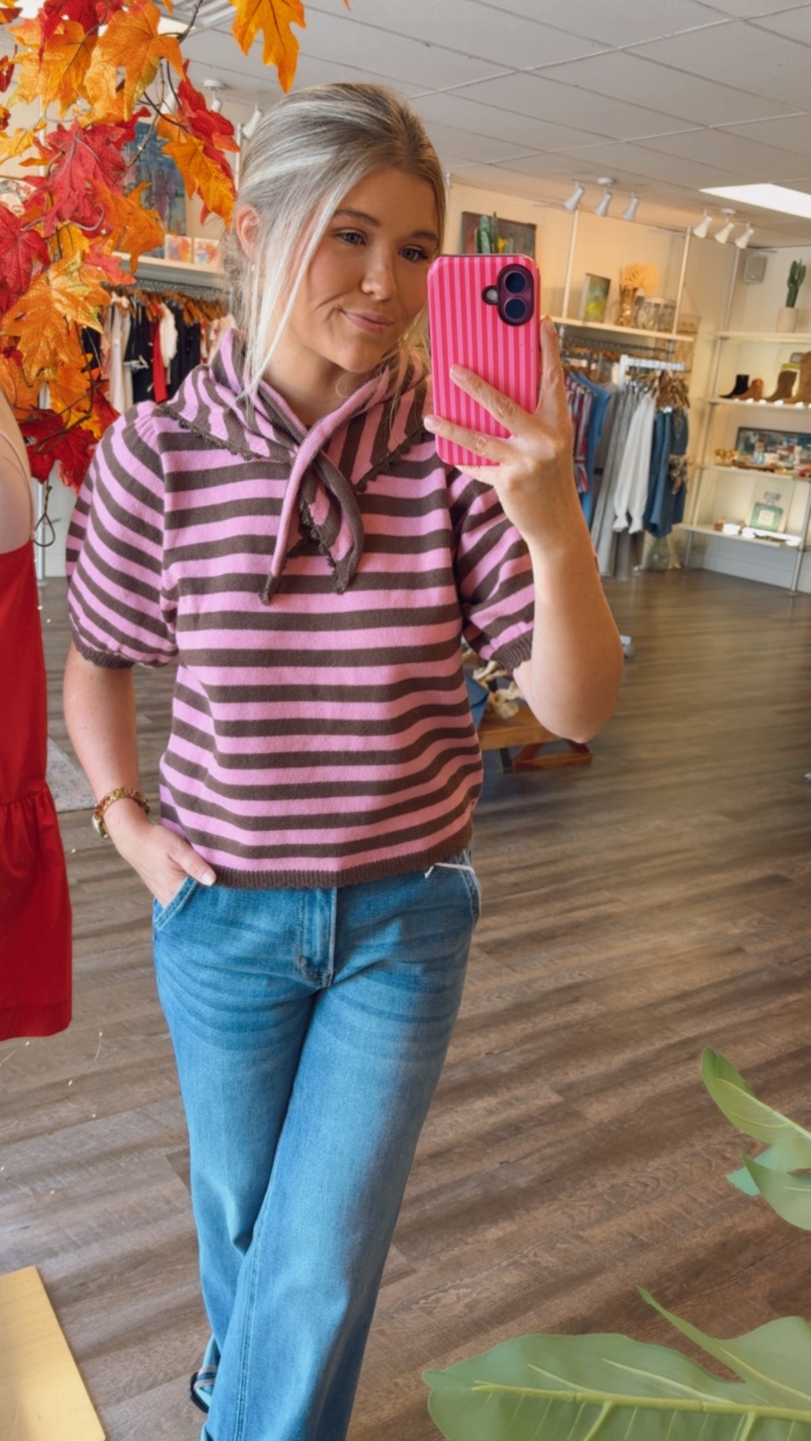 Pink & brown tie sweater